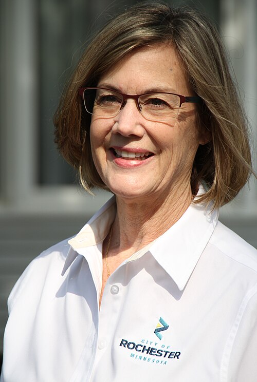 Mayor Kim Norton wearing a City of Rochester shirt